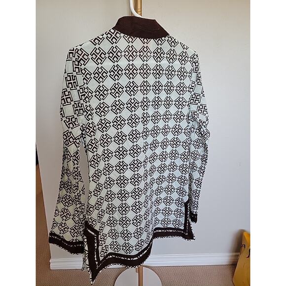 Tory Burch Women’s Blue & Brown Trim Boho Logo Print Long Sleeve Tunic 8 - Picture 4 of 12